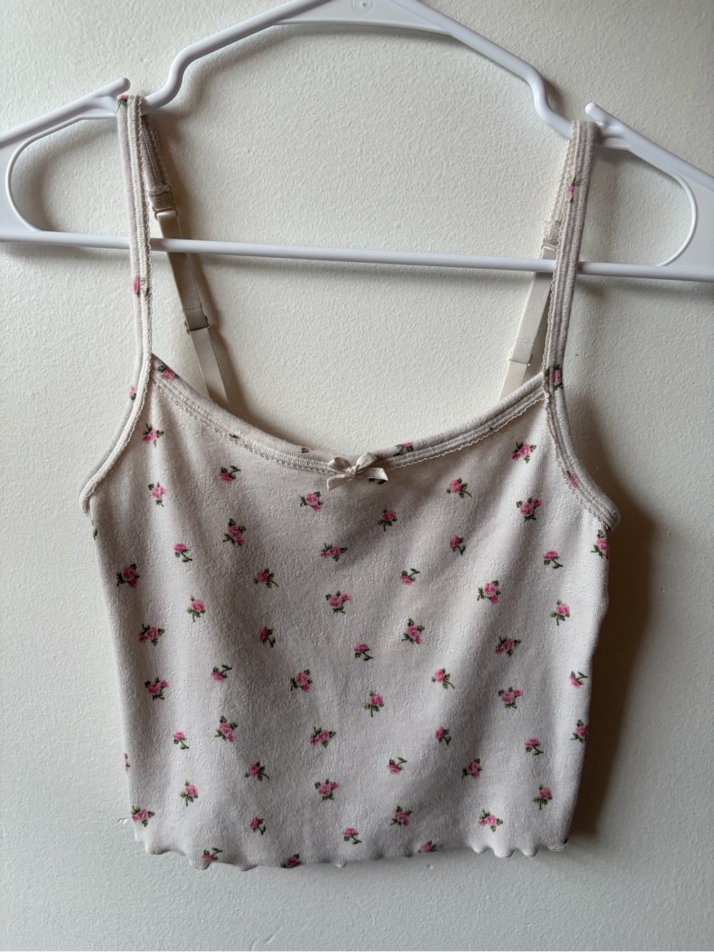 SKIMS Cream Floral Ribbed Cami with Pink Rose Print